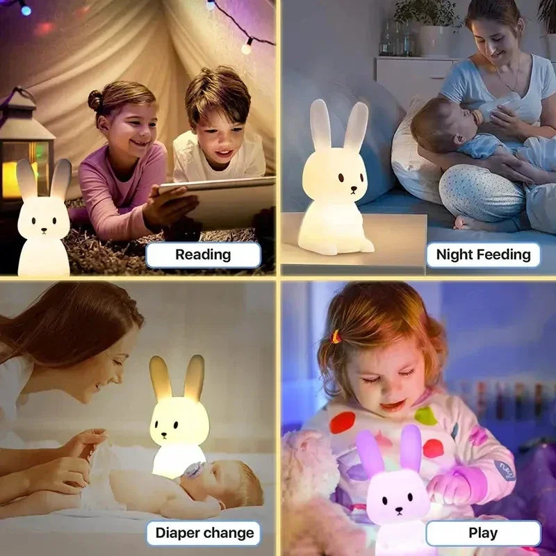 Touch-Activated Rabbit Night Light for Couples - 7-Color Changing Silicone Lamp for Bedroom Ambiance | The Couple Corner