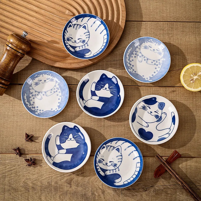 Lucky Cat Ceramic Sauce Dish - Japanese Style Dessert Plate