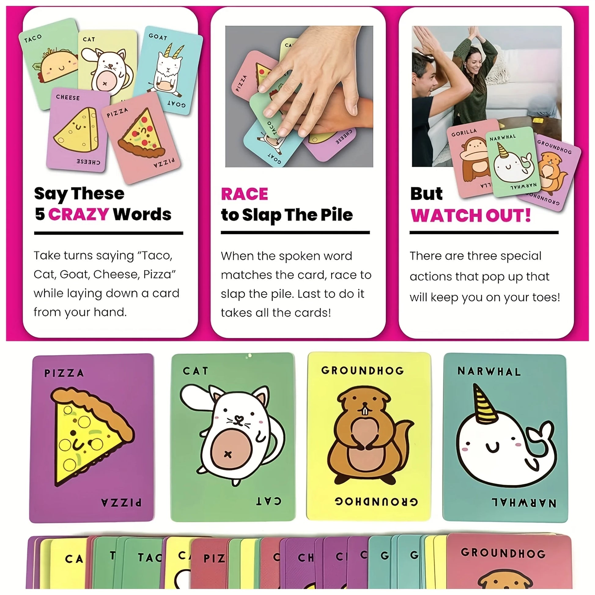 Taco Cat Goat Cheese Pizza Card Game Quick Competitive Family Night Game | The Couple Corner