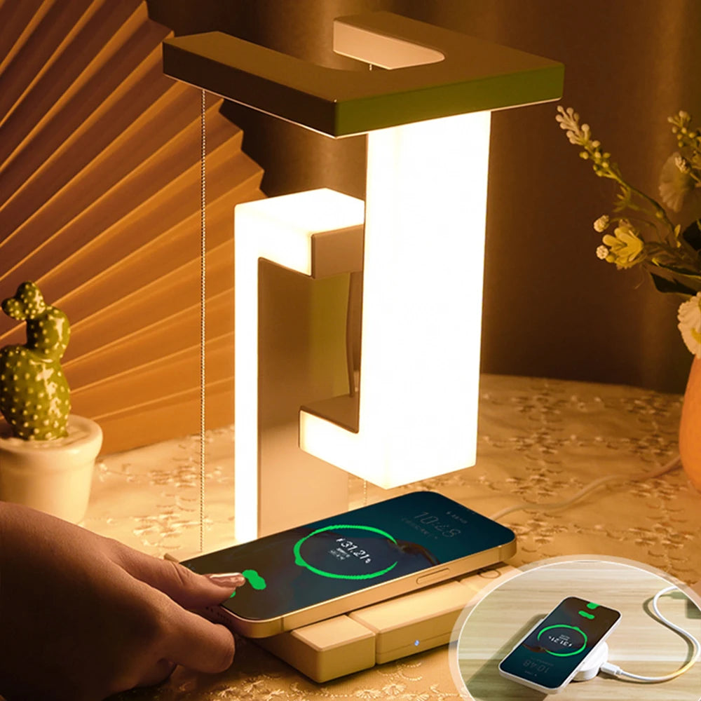 Gravity Defying Levitating LED Bulb - Wireless Charging Desk Lamp for Couples' Modern Bedroom