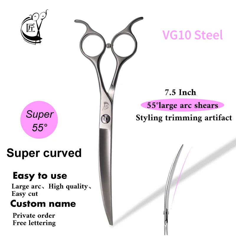 Professional Curved Dog Grooming Scissors - 50° Stainless Steel Shears 7.5"/8" | Pet Grooming Tool The Couple Corner