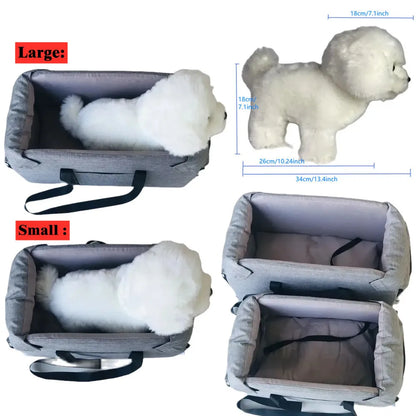 Portable Console Booster Dog Car Seat & Carrier for Small Dogs & Cats