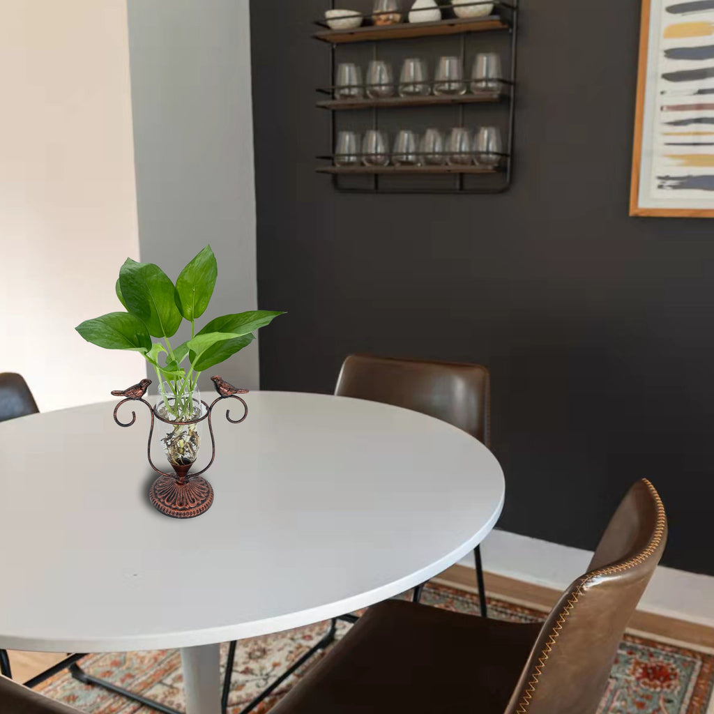 Romantic Bird Terrarium for Couples - Vintage Iron Frame Glass Planter for Shared Desks & Home Gardens