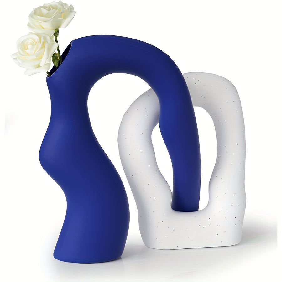 Boho Vase Set of 2 - Pedestal Ceramic Vases for Pampas Grass & Dried Florals | The Couple Corner