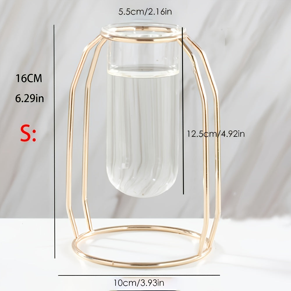 Hydroponic Vase - Golden Metal Frame Glass Planter for Couples' Shared Desk | The Couple Corner