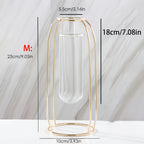 Modern Hydroponic Vase for Couples - Golden Metal Frame Glass Planter for Shared Desks, Dried Florals & Growing Your Love