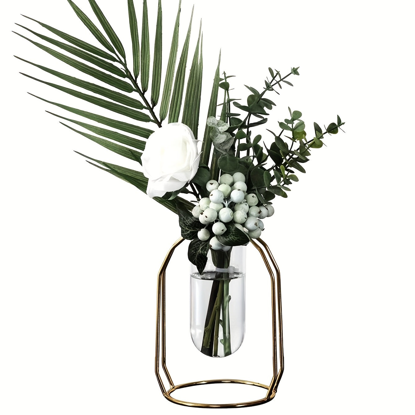 Modern Hydroponic Vase for Couples - Golden Metal Frame Glass Planter for Shared Desks, Dried Florals & Growing Your Love