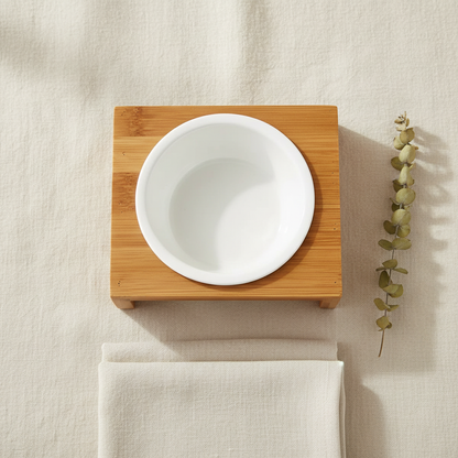 Ceramic Pet Bowl with Bamboo Frame - Anti-Slip Food & Water Bowl for Cats & Dogs - | The Couple Corner