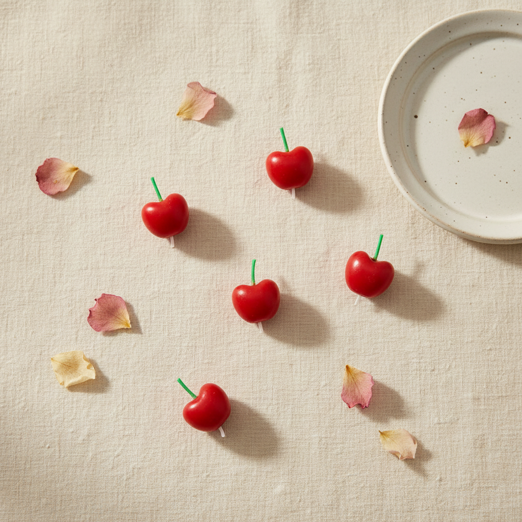 Cherry Birthday Cake Candle Set - Pink Decorative Candles - | The Couple Corner