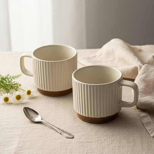 Couple's Ceramic Mug Set - Vertical Embossed Drinking Cups with Hanging Ears for Shared Coffee Rituals - | The Couple Corner