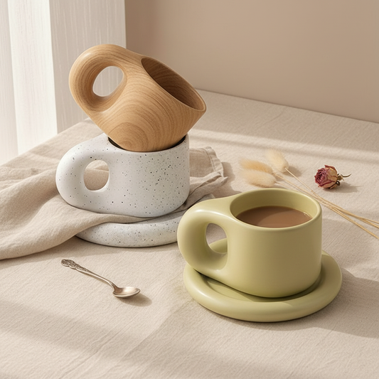 Couple's Chubby Mug Set - 10oz Ceramic Cups with Saucers for Shared Coffee Rituals & Cozy Morning Moments - | The Couple Corner