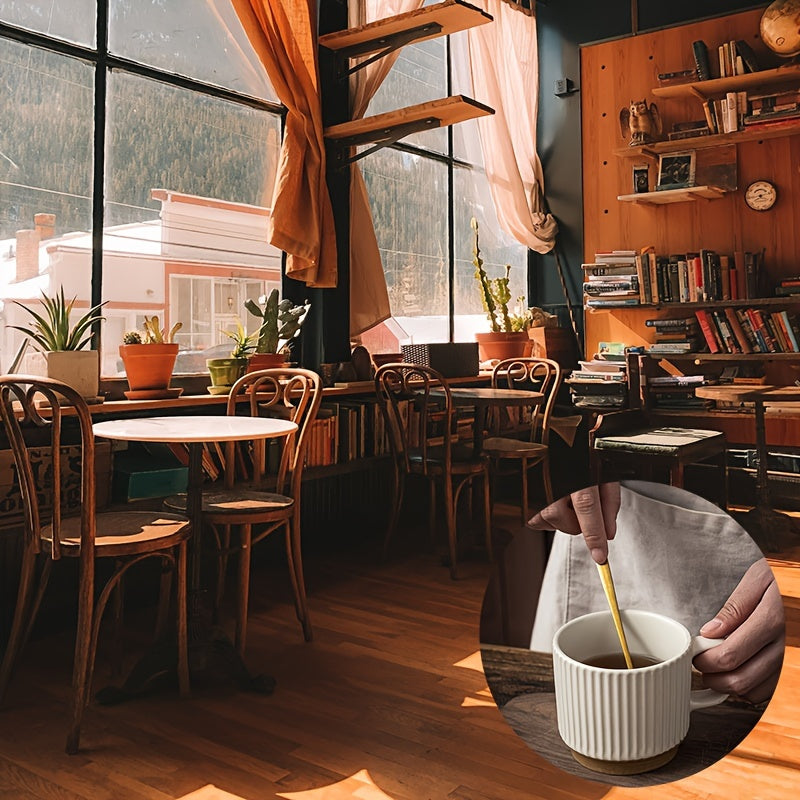 Couple's Ceramic Mug Set - Vertical Embossed Drinking Cups with Hanging Ears for Shared Coffee Rituals