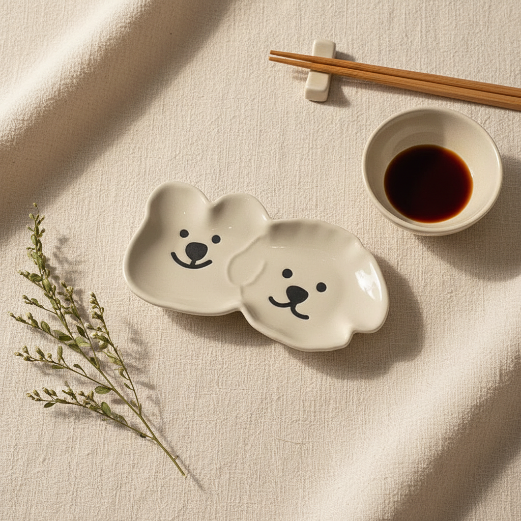 Ceramic Sauce Dish with Cute Dog & Bear Design - Dip Bowl for Couples - | The Couple Corner