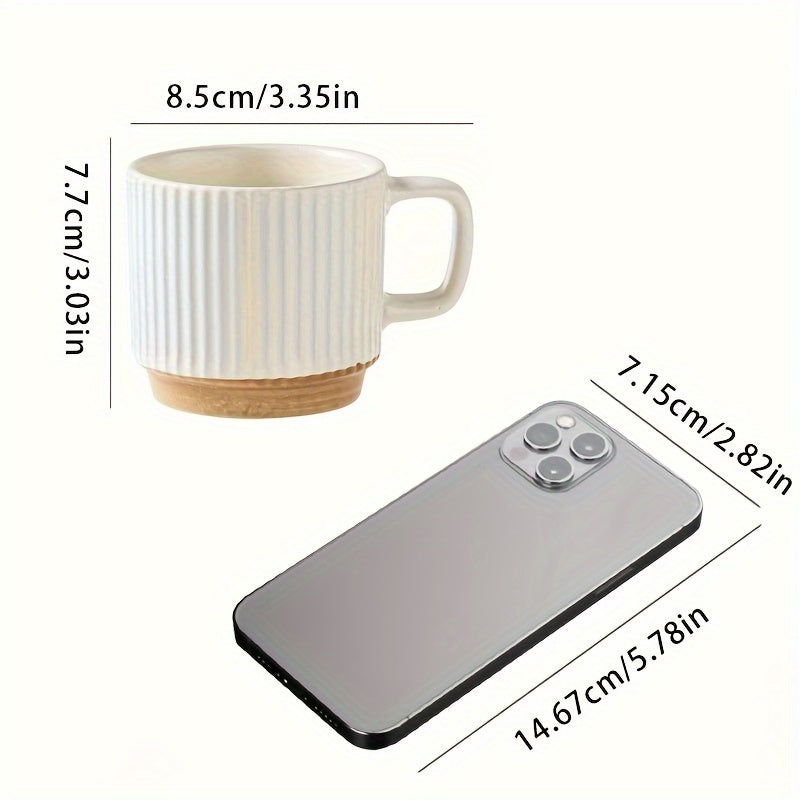 Couple's Ceramic Mug Set - Vertical Embossed Drinking Cups with Hanging Ears for Shared Coffee Rituals