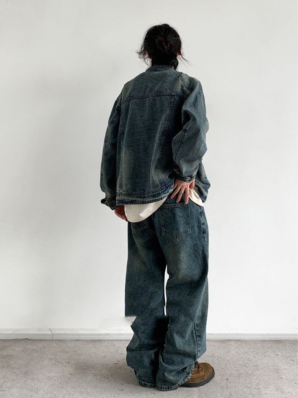 日系復古刺繡洗水牛仔夾克外套男士