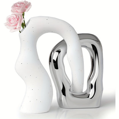 Boho Vase Set of 2 - Pedestal Ceramic Vases for Pampas Grass & Dried Florals | The Couple Corner