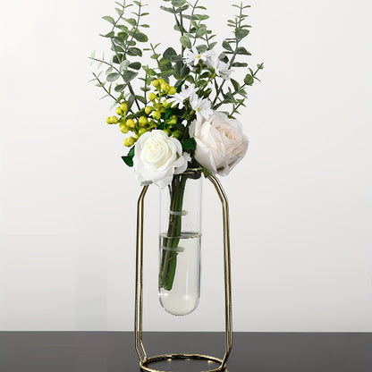 Hydroponic Vase - Golden Metal Frame Glass Planter for Couples' Shared Desk | The Couple Corner