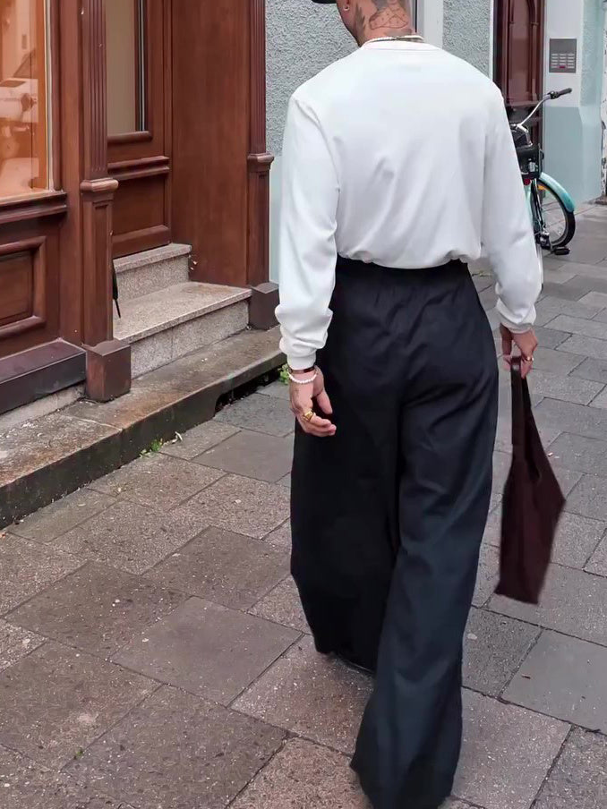 男裝彈性腰闊腳褲