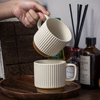 Couple's Ceramic Mug Set - Vertical Embossed Drinking Cups with Hanging Ears for Shared Coffee Rituals