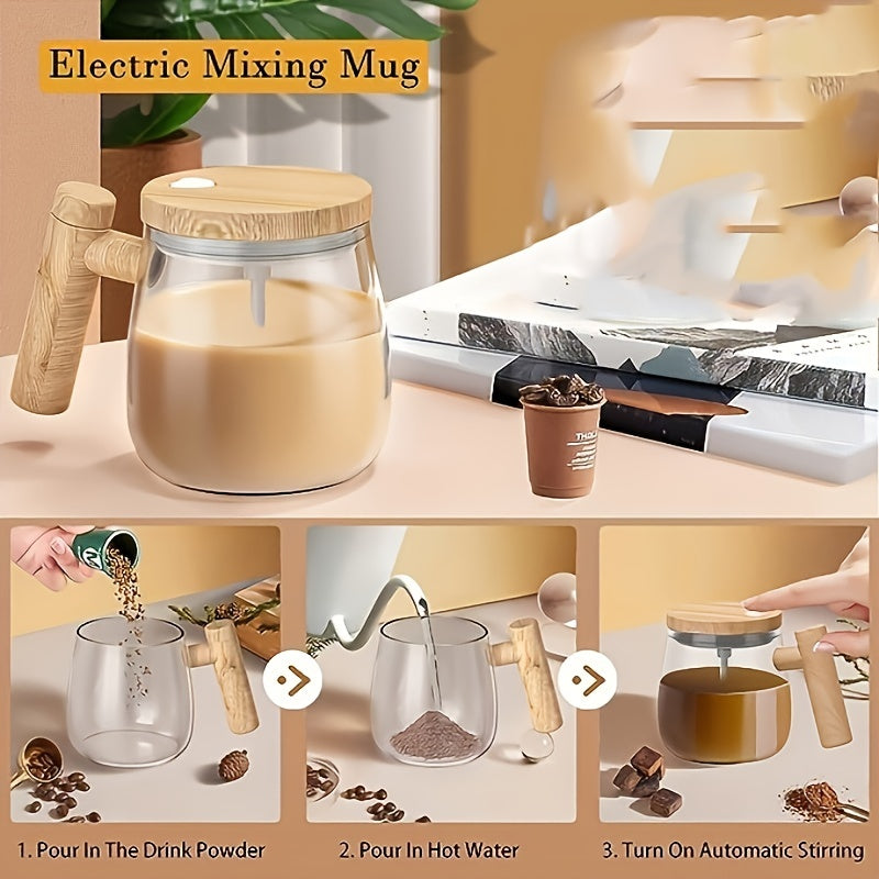 Electric Self-Stirring Mug - 400ml Glass Coffee & Protein Powder Mixer | The Couple Corner