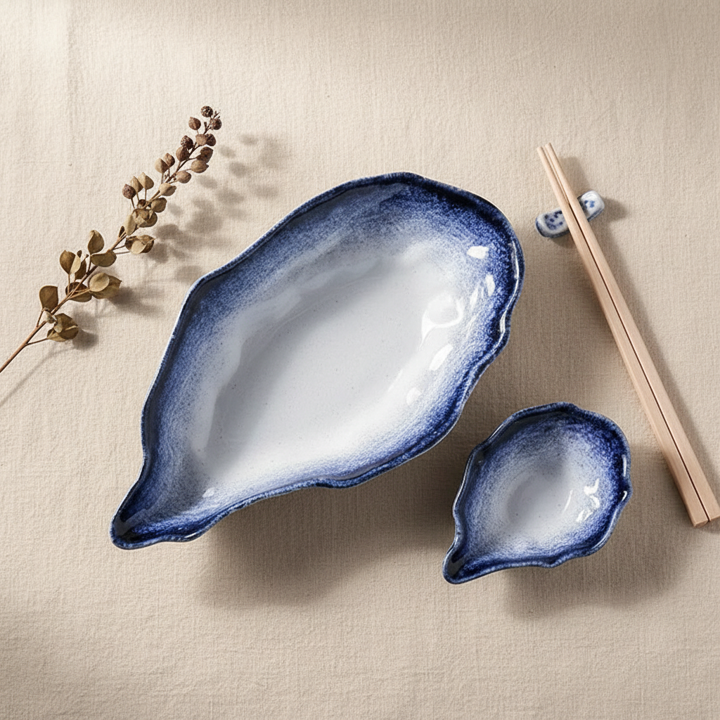 Japanese Ceramic Sushi Sashimi Plate - Oyster Shell Tableware for Couples - | The Couple Corner
