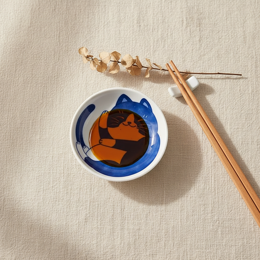 Lucky Cat Sauce Dish - Japanese Ceramic Plate for Couples' Sushi Nights - | The Couple Corner