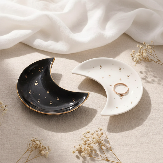 Moon Jewelry Dish - Nordic Ceramic Ring Holder for Couples' Dresser - | The Couple Corner