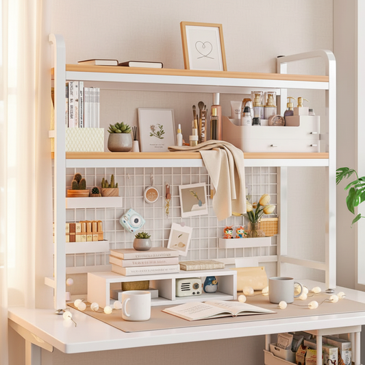 Multi-Layer Desktop Bookshelf - Wrought Iron & Wood Organizer for Couples - | The Couple Corner