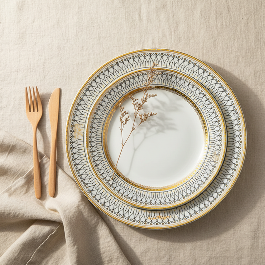 Plaid Dinner Plate - Modern Grid Pattern Bone China for Couples' Table - | The Couple Corner